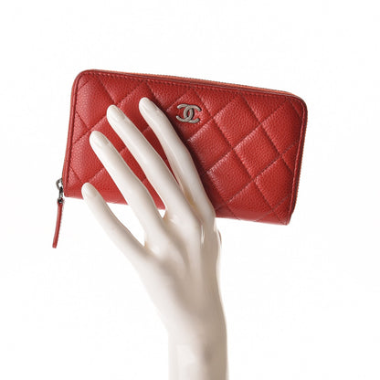 Chanel Caviar Quilted Small Zip Around Wallet Red 2 of 9