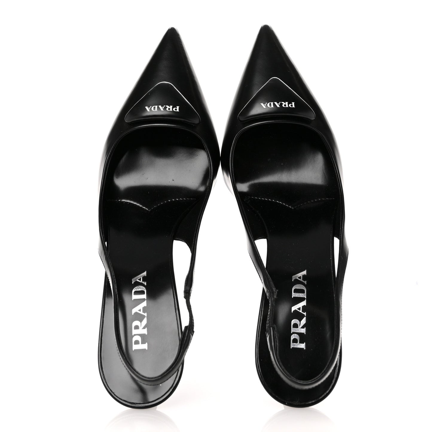 Spazzolato Triangle Logo Pointed Toe 75mm Slingback Pumps  38 Black