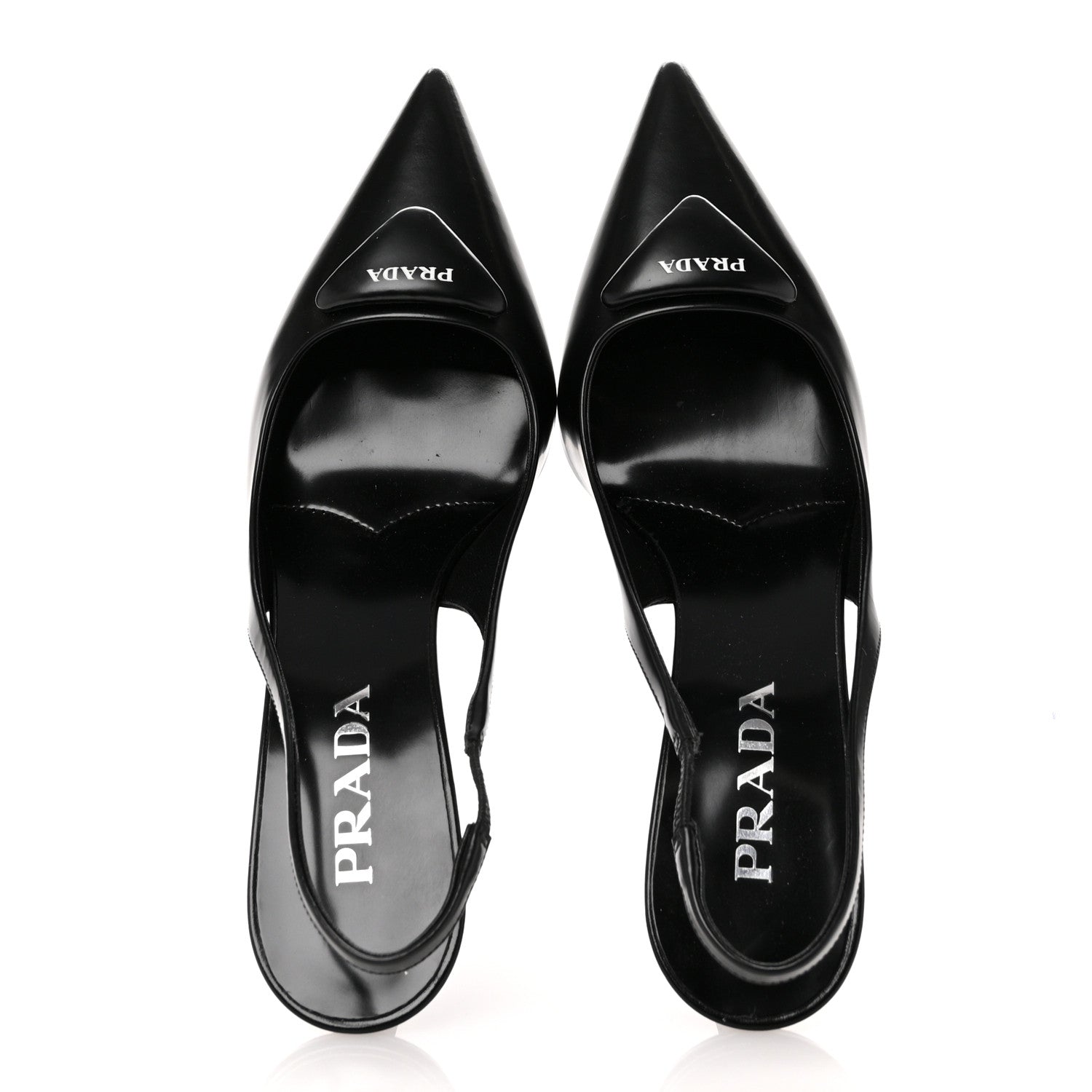 Prada Spazzolato Triangle Logo Pointed Toe 75mm Slingback Pumps  38 Black 2 of 11