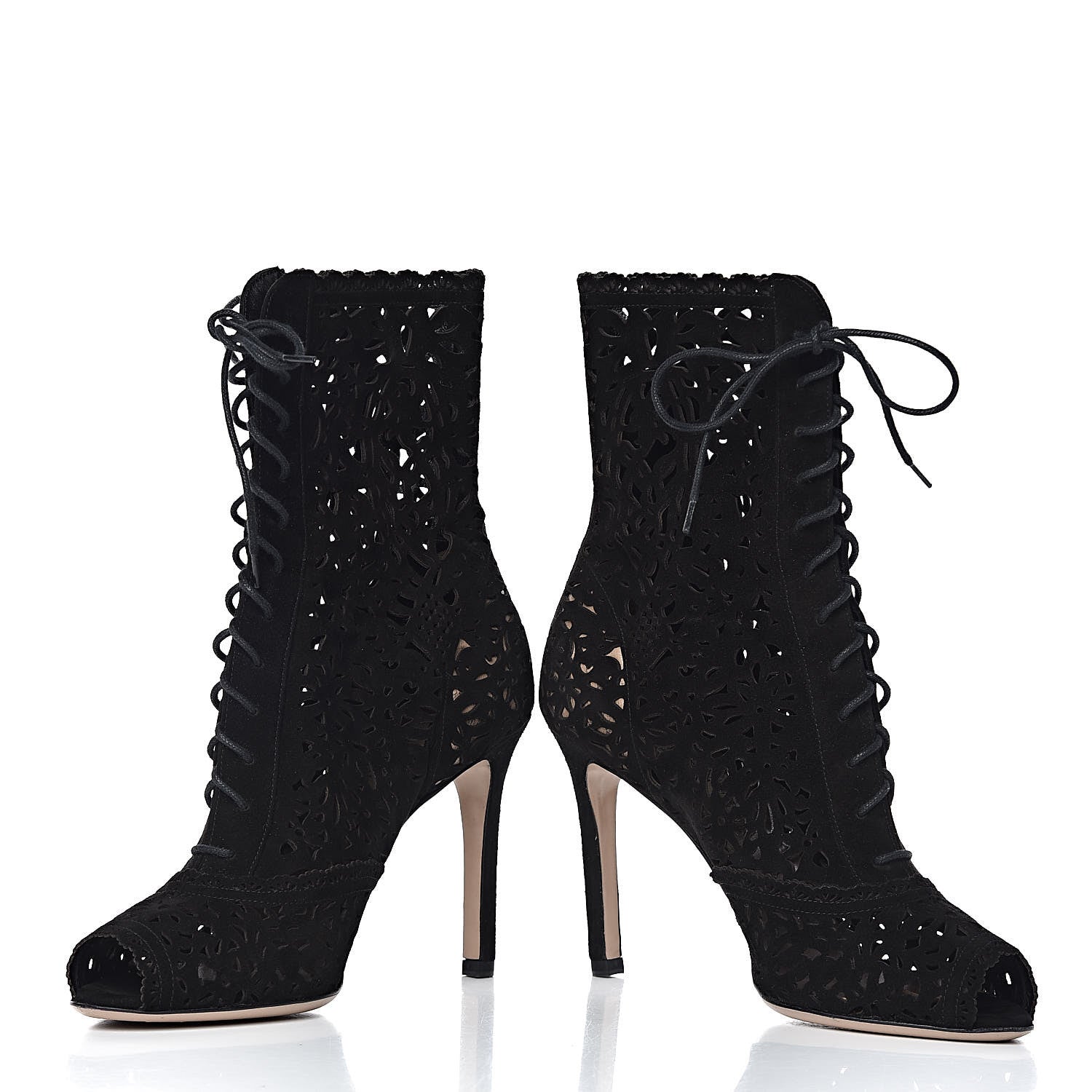 Valentino Garavani Suede Laser Cut Boots 37 Black 8 of 10