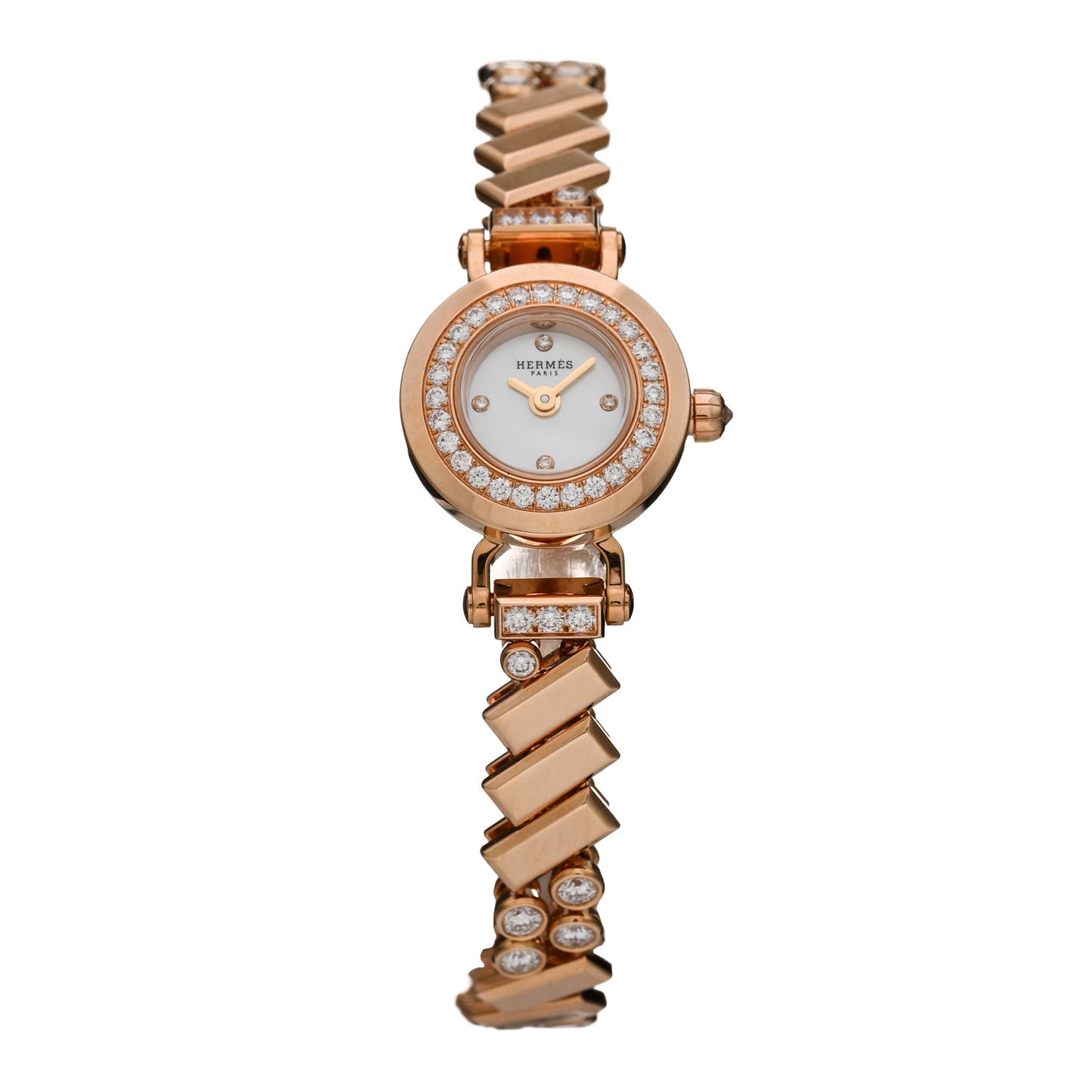 18K Rose Gold Diamond Mother of Pearl 16mm Faubourg Polka Quartz Watch