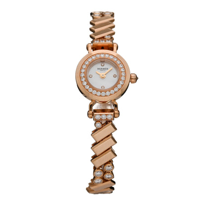 Hermes 18K Rose Gold Diamond Mother of Pearl 16mm Faubourg Polka Quartz Watch 1 of 5