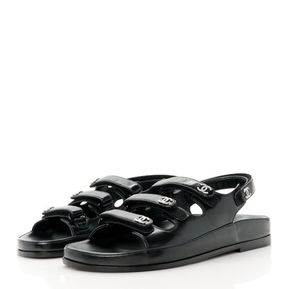 Chanel Lambskin Crystal CC Velcro Dad Sandals 38 Black 3 of 10