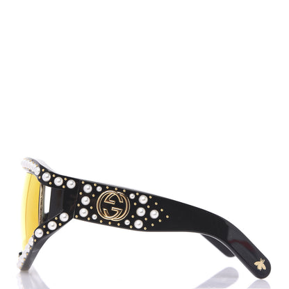 Gucci Acetate Pearl Rectangular Frame Sunglasses GG0234S Black Orange 3 of 8