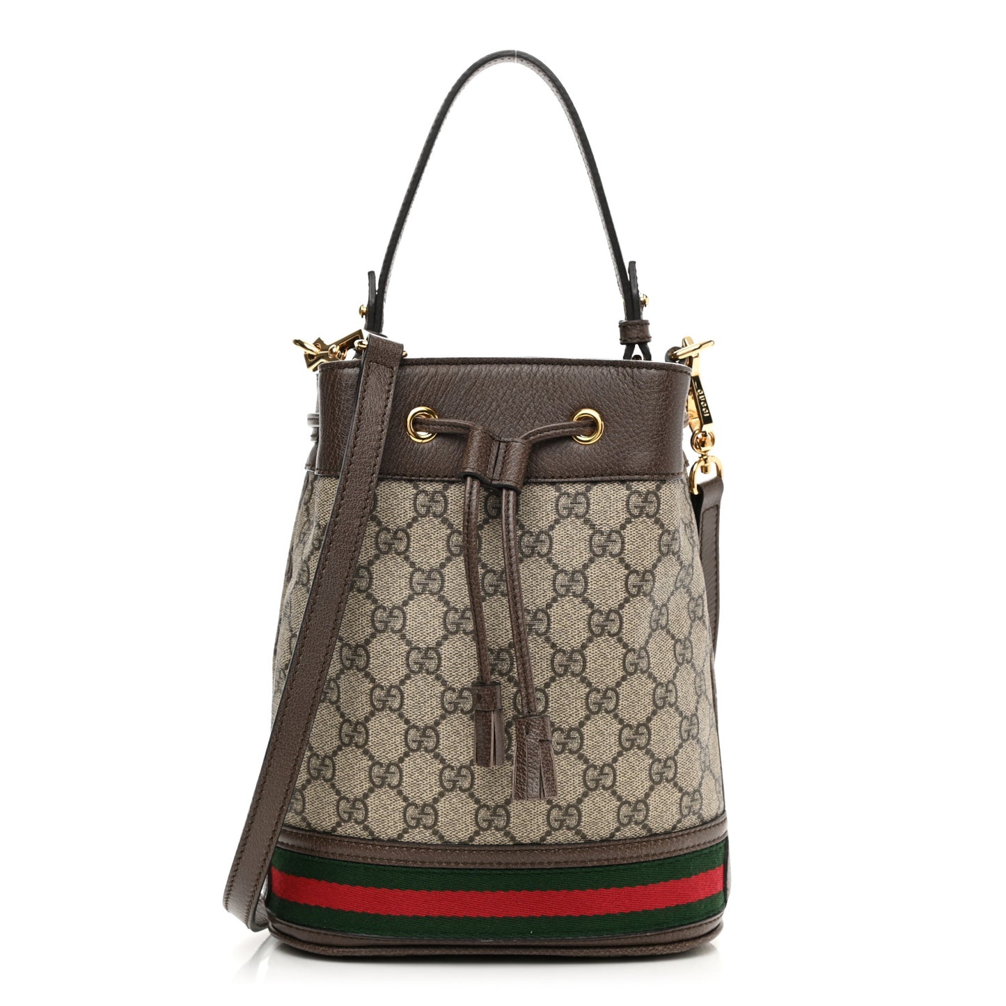 GG Supreme Monogram Web Small Ophidia Bucket Bag Brown