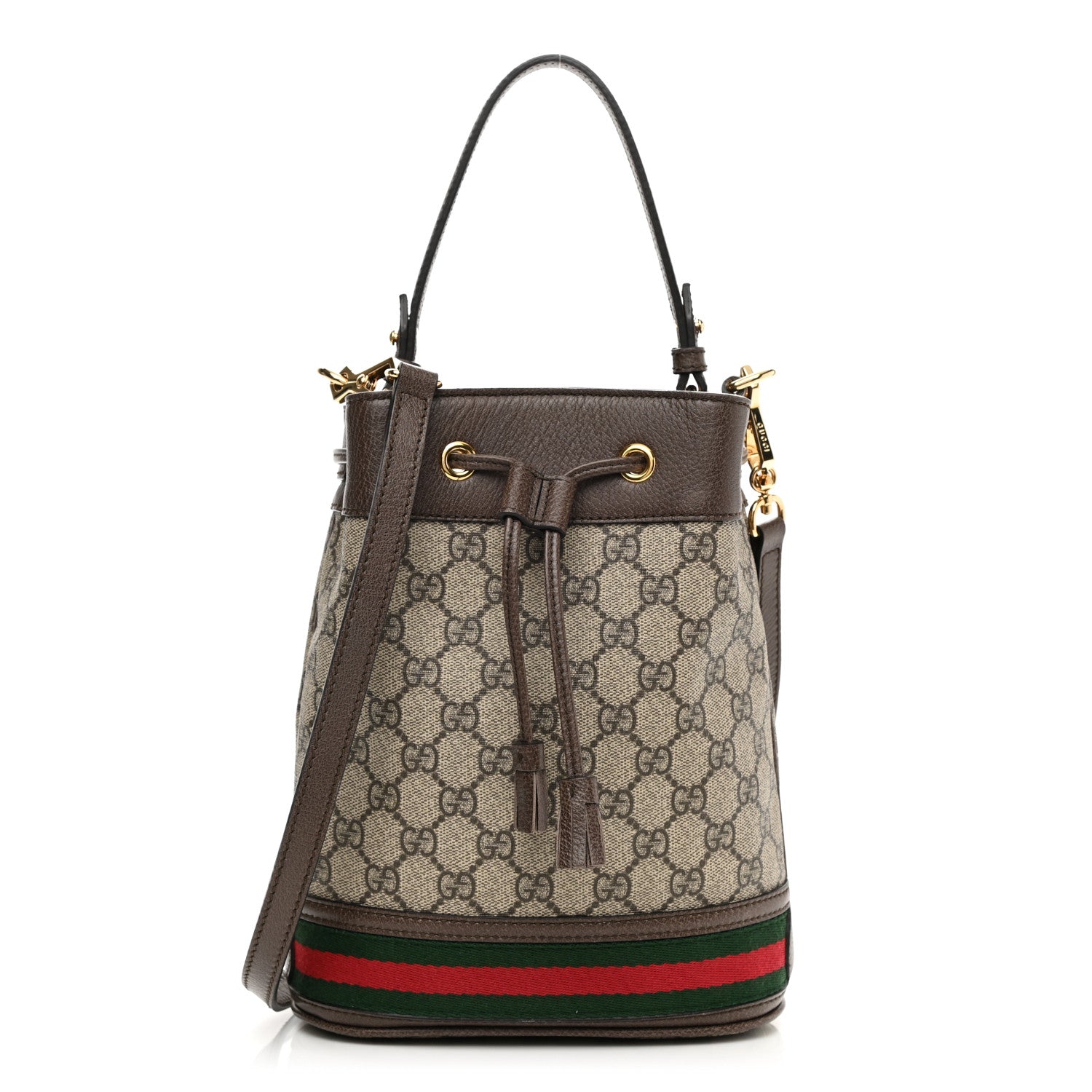 Gucci GG Supreme Monogram Web Small Ophidia Bucket Bag Brown 1 of 11