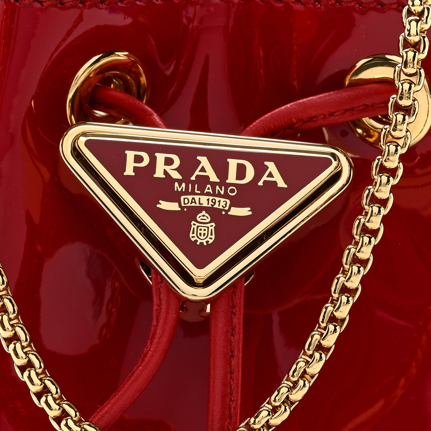 Prada Vernice Metal Triangle Logo Mini Drawcord Pouch Shoulder Bag Cherry 7 of 10