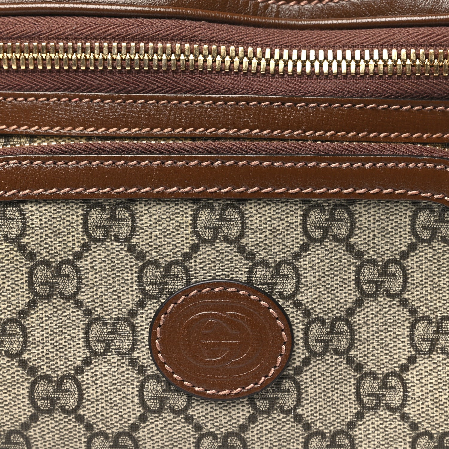 Gucci GG Supreme Monogram Textured Calfskin Retro Interlocking G Belt Bag Beige Ebony Brown Sugar 8 of 12
