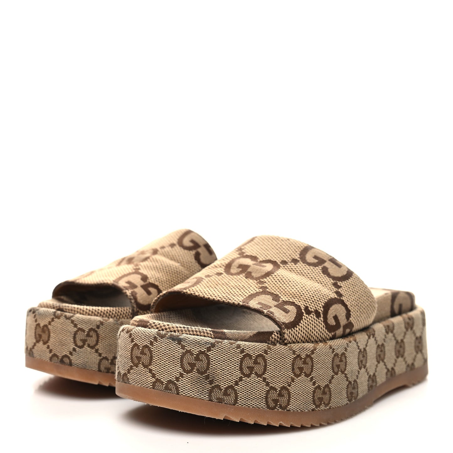 Monogram Maxi GG Angelina Platform 55mm Slide Sandals 36 Camel Ebony