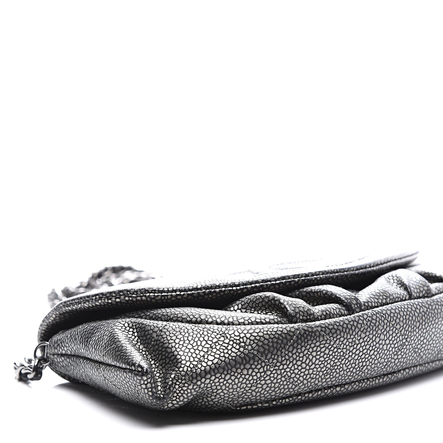 Metallic Caviar Half Moon Wallet On Chain WOC Dark Silver