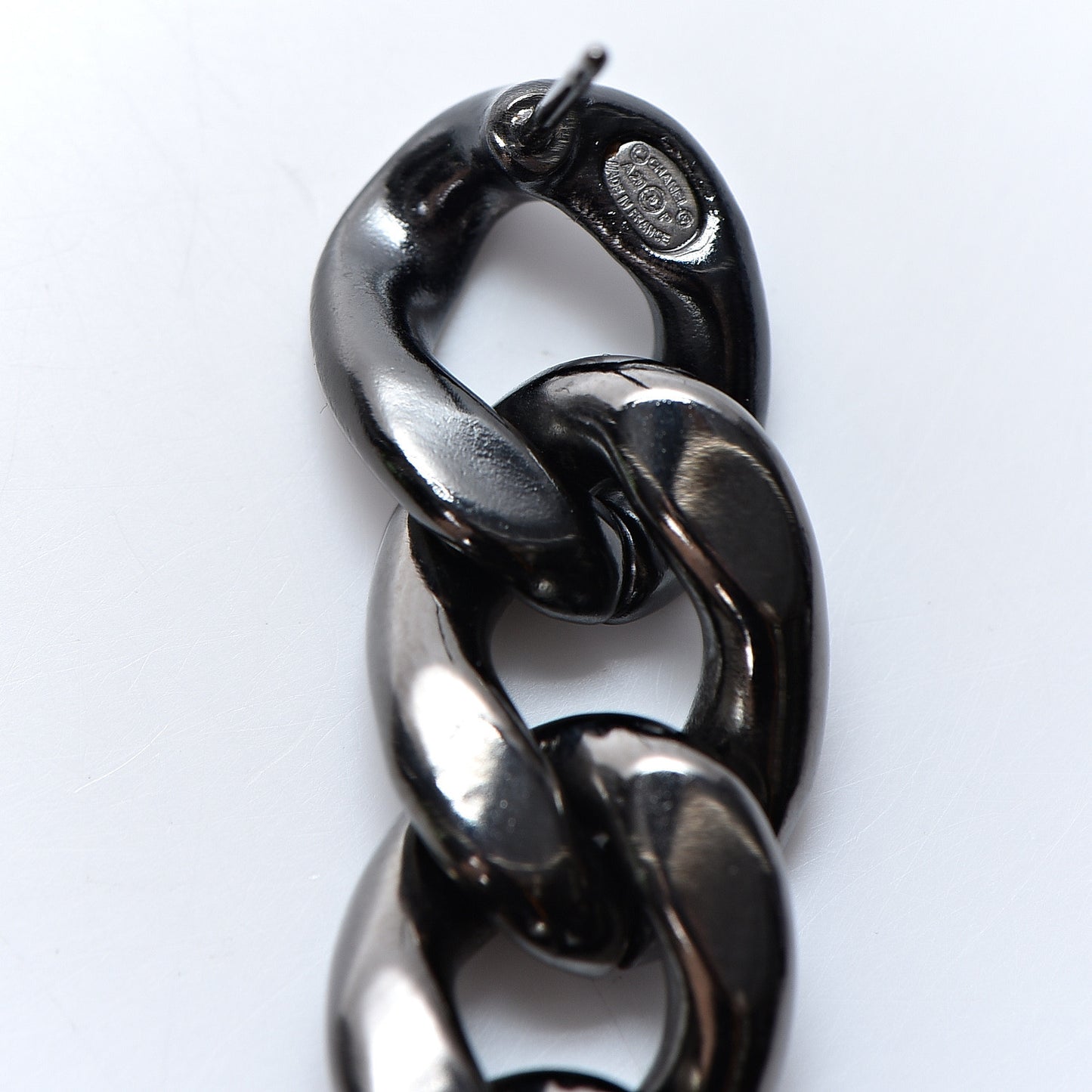 Metal CC Pick Drop Earrings Ruthenium