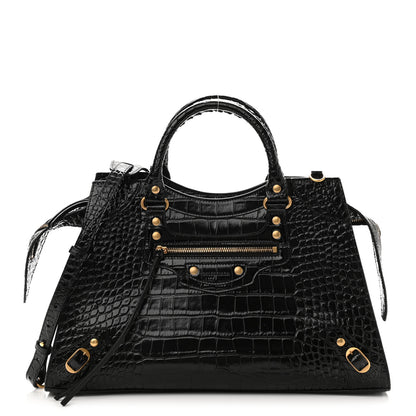 Balenciaga Shiny Supple Calfskin Crocodile Embossed Brass Hardware Neo Classic City Black 1 of 8