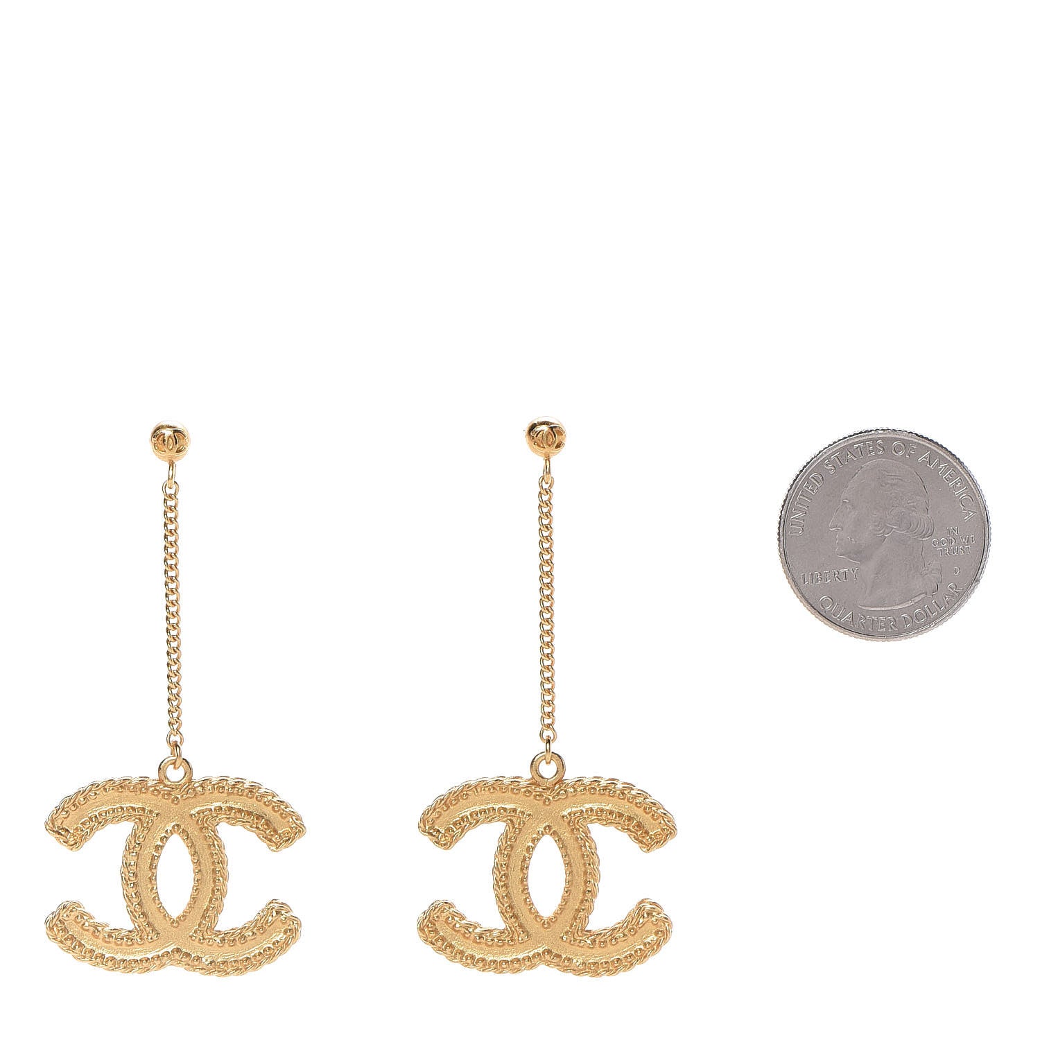 Chanel CC Drop Earrings Matte Gold 2 of 5