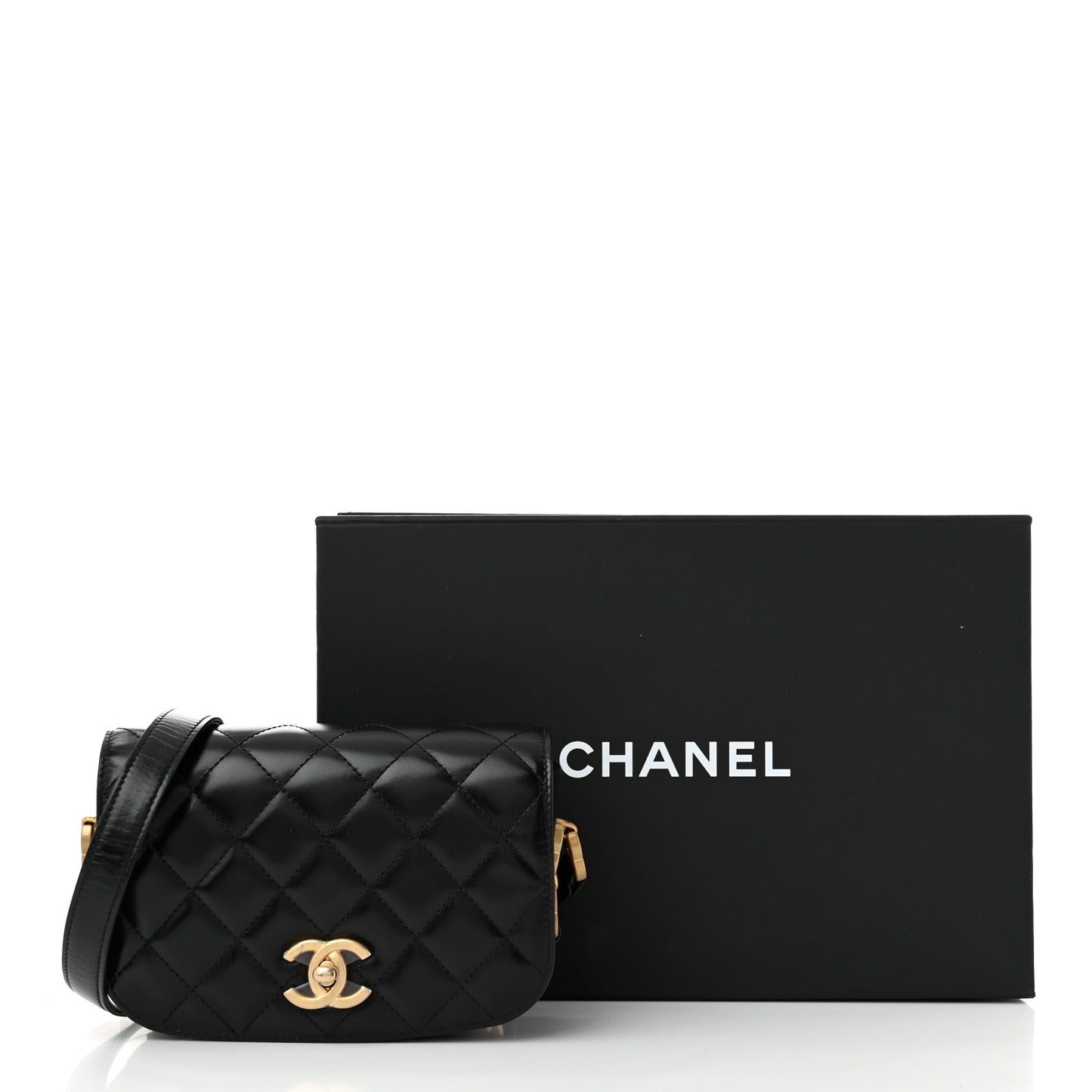 Shiny Calfskin Quilted Suede Goatskin Mini Messenger Black