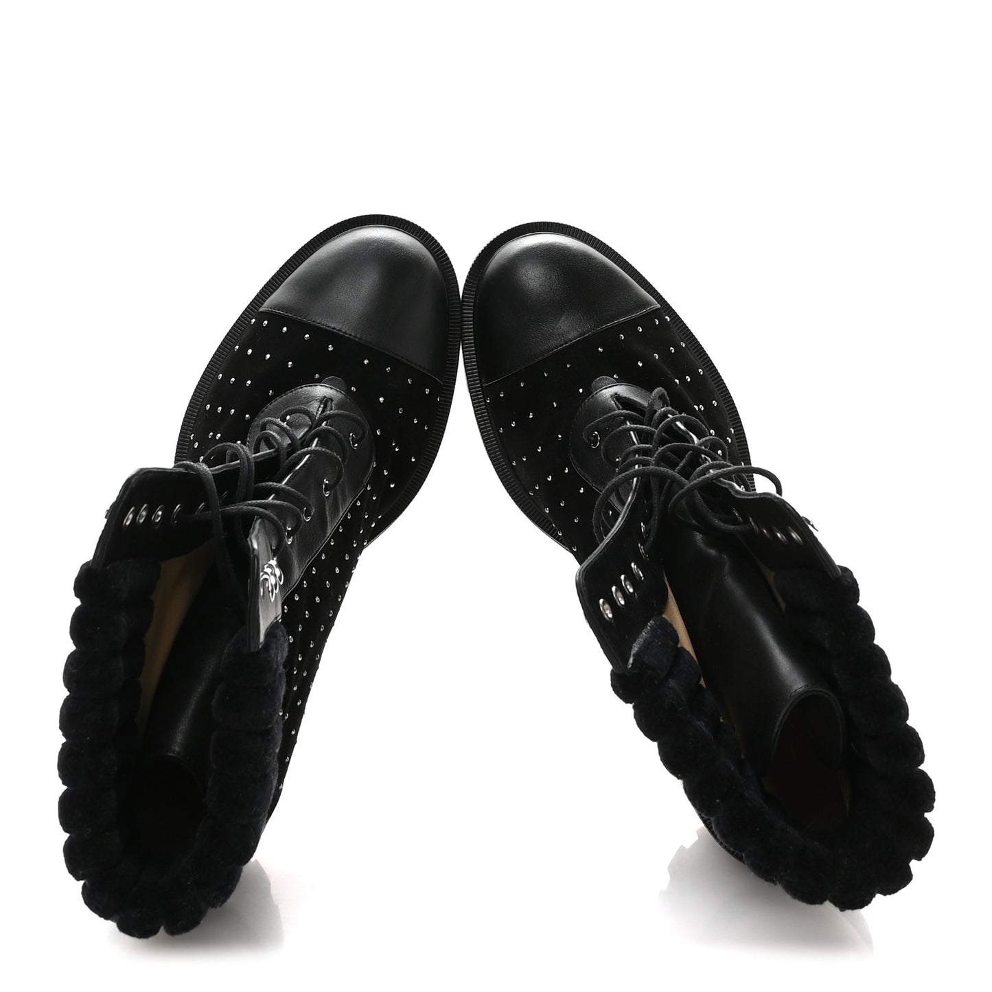 Calfskin Suede Cake Velvet Studded Dakita Lug 70 Boots 40.5 Black