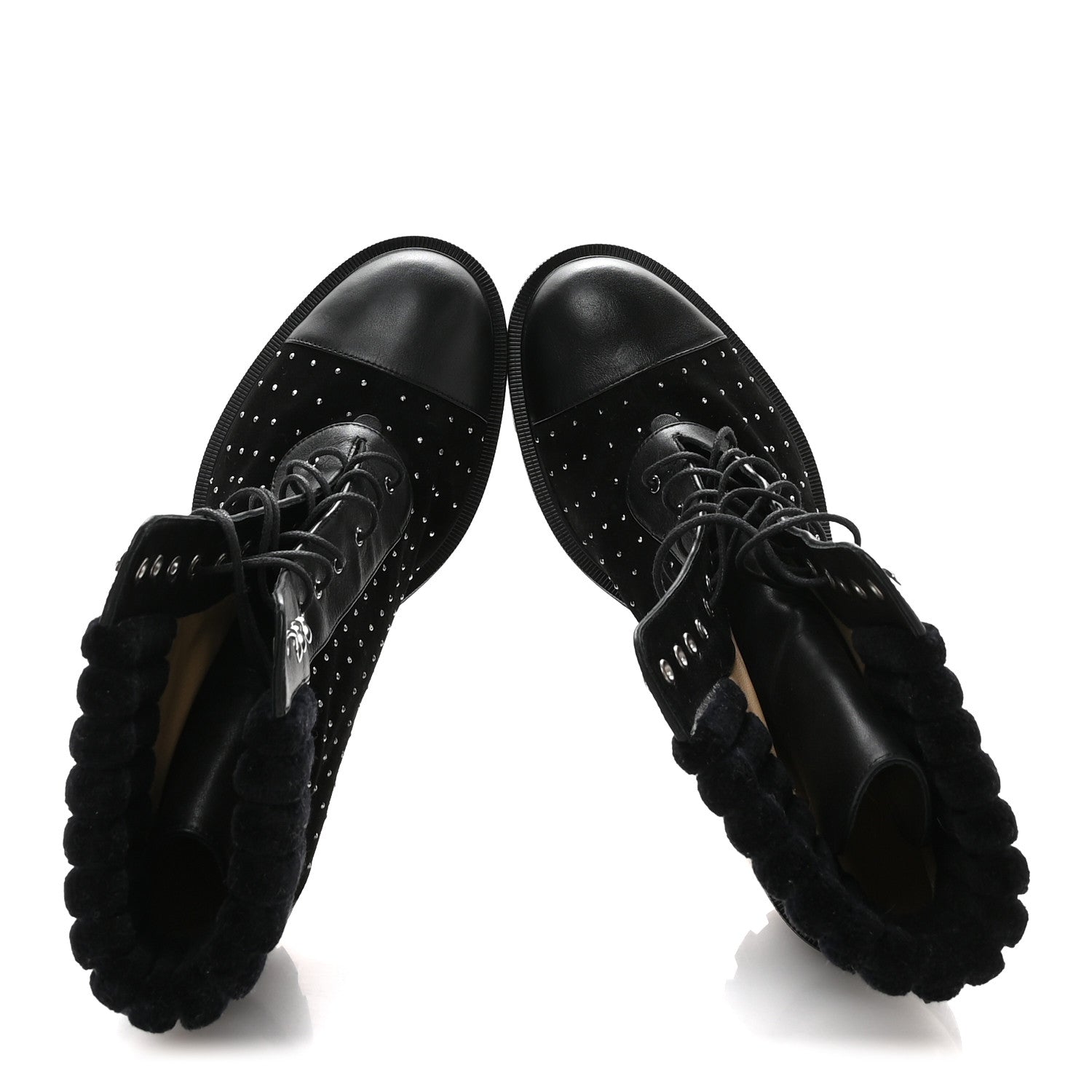 Christian Louboutin Calfskin Suede Cake Velvet Studded Dakita Lug 70 Boots 40.5 Black 2 of 7
