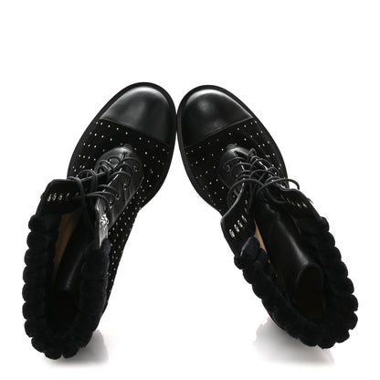 Christian Louboutin Calfskin Suede Cake Velvet Studded Dakita Lug 70 Boots 40.5 Black 2 of 7