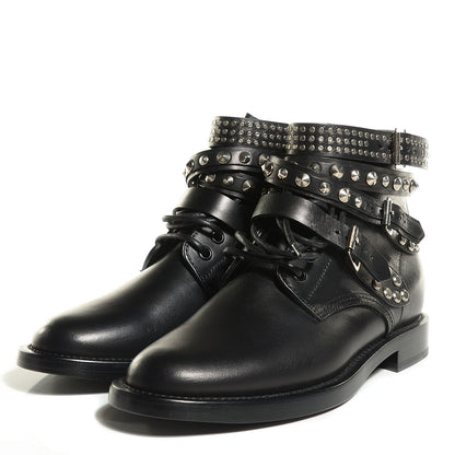 Saint Laurent Smooth Calfskin Studded Strap Ranger Boots 37 Black 3 of 8