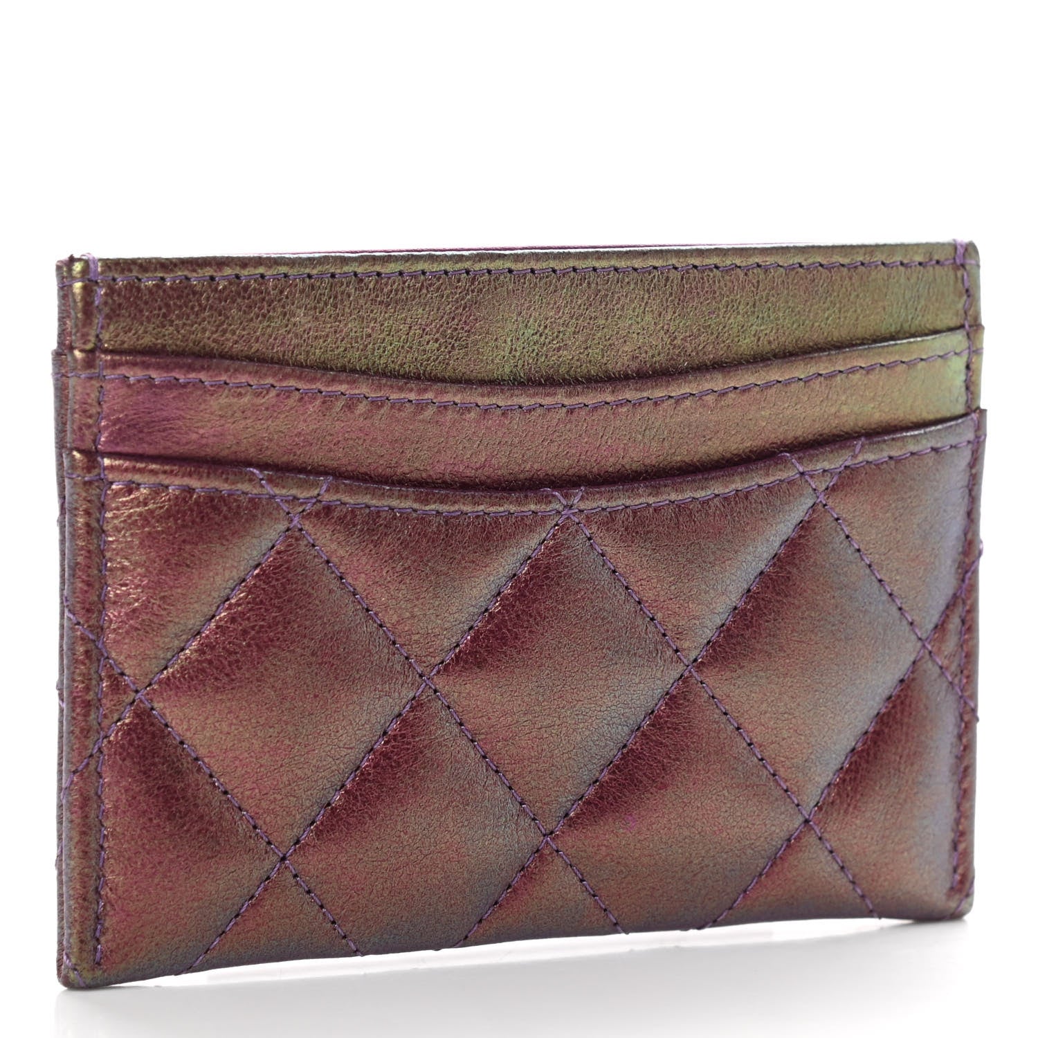 Chanel Iridescent Lambskin Quilted Card Holder Purple 3 of 8
