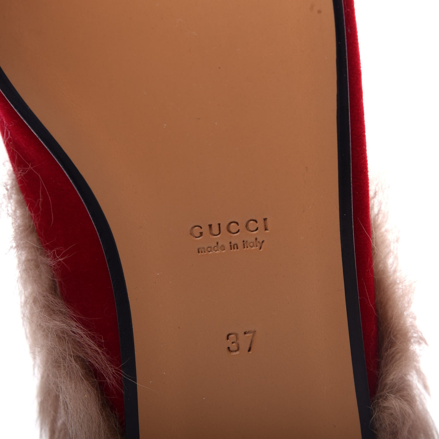 Gucci Velvet Fur Womens Princetown Slippers 37 Hibiscus Red 9 of 10