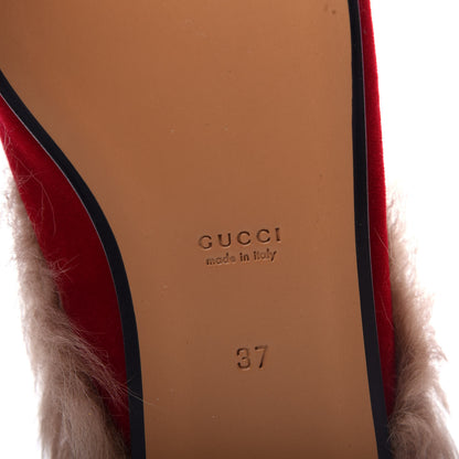 Gucci Velvet Fur Womens Princetown Slippers 37 Hibiscus Red 9 of 10