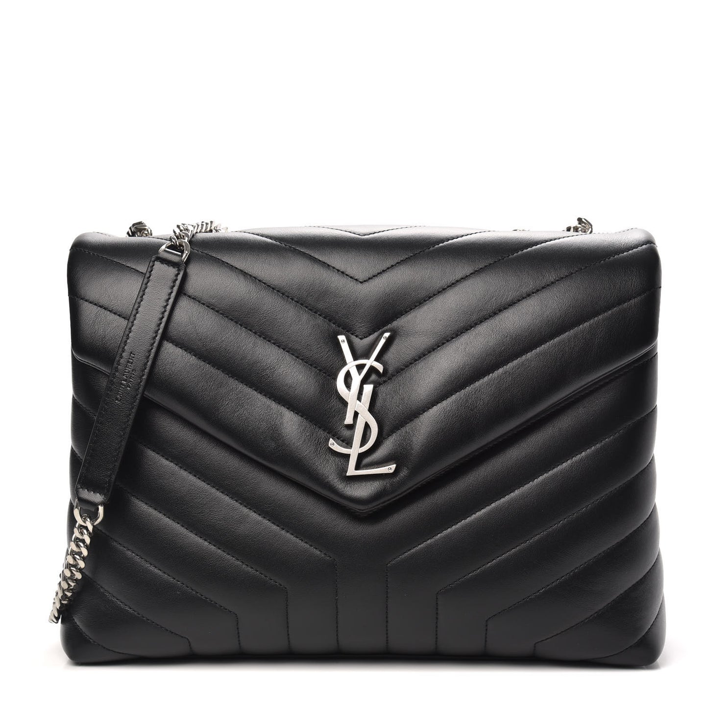 Calfskin Y Quilted Monogram Medium Loulou Chain Satchel Black