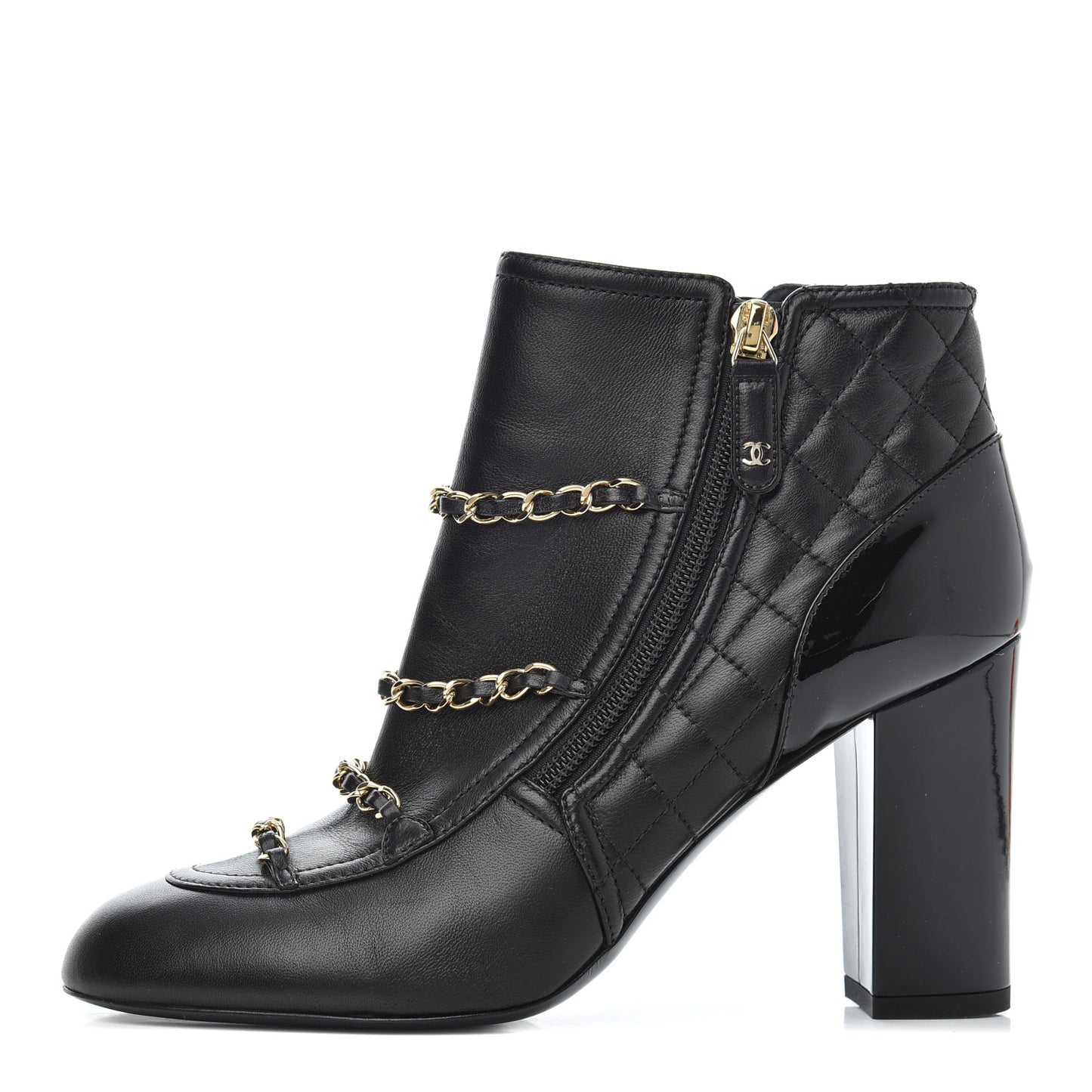 Lambskin Chain CC Short Boots 37.5 Black