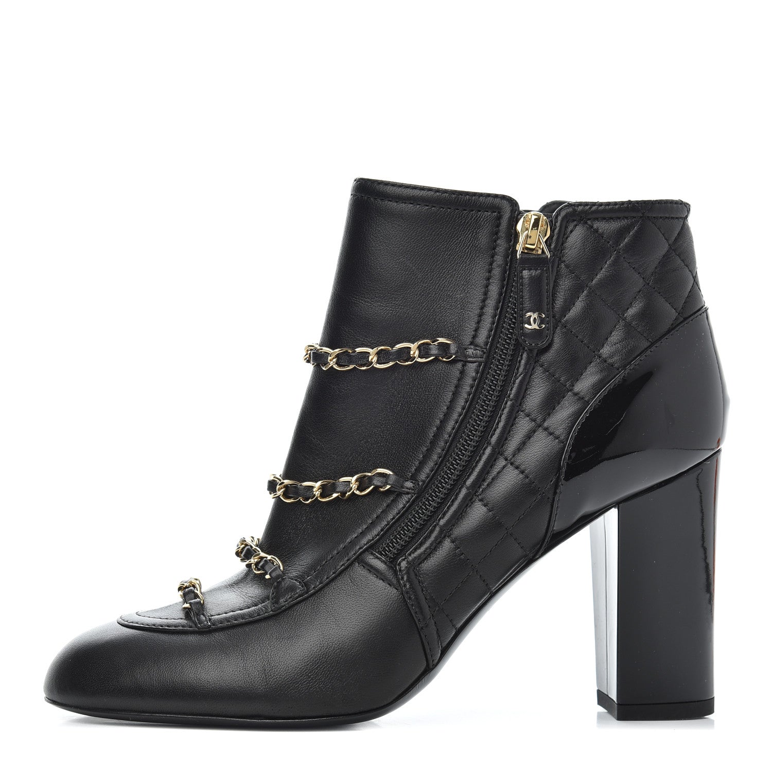 Chanel Lambskin Chain CC Short Boots 37.5 Black 1 of 13
