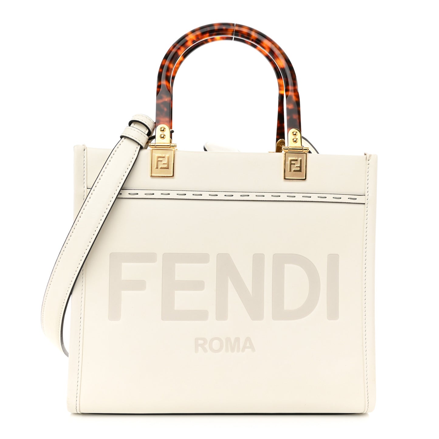 Vitello King Plexiglass Logo Embossed Small Fendi Sunshine Shopper Tote White Rice