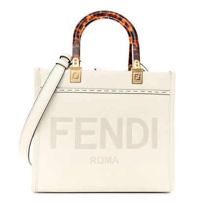 Fendi Vitello King Plexiglass Logo Embossed Small Fendi Sunshine Shopper Tote White Rice 1 of 9