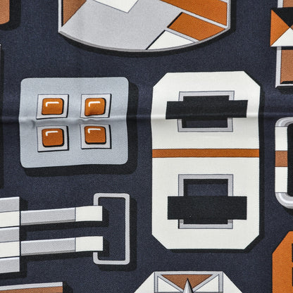 Hermes Silk Carré en Boucles Scarf 90 Black Gris Caramel 4 of 9