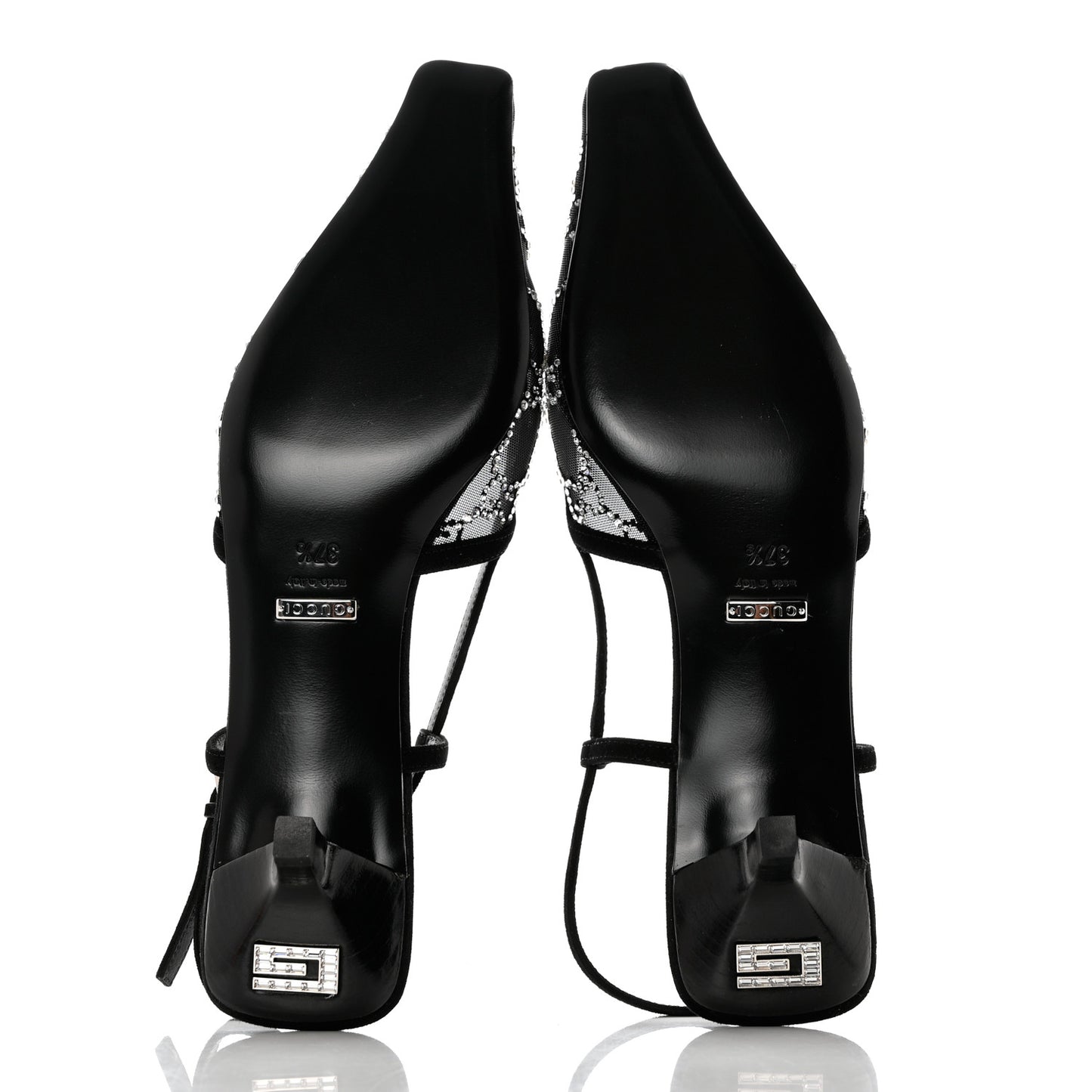 Suede Mesh Crystal GG Monogram Slingback Pumps 37.5 Black