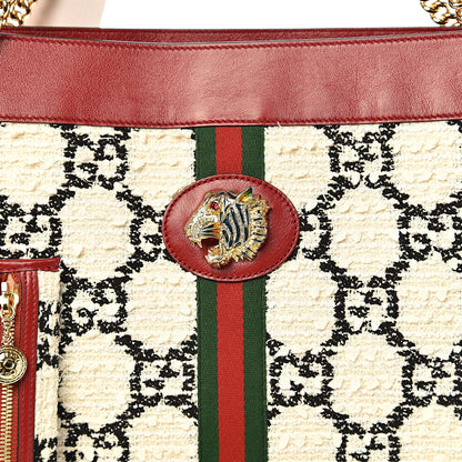 Gucci Tweed GG Monogram Large Rajah Chain Tote White Black Romantic Cherry 9 of 9