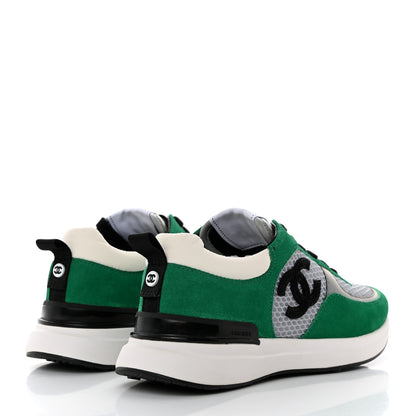 Chanel Mesh Suede Calfskin Womens CC Sneakers 36 White Green Grey 4 of 8