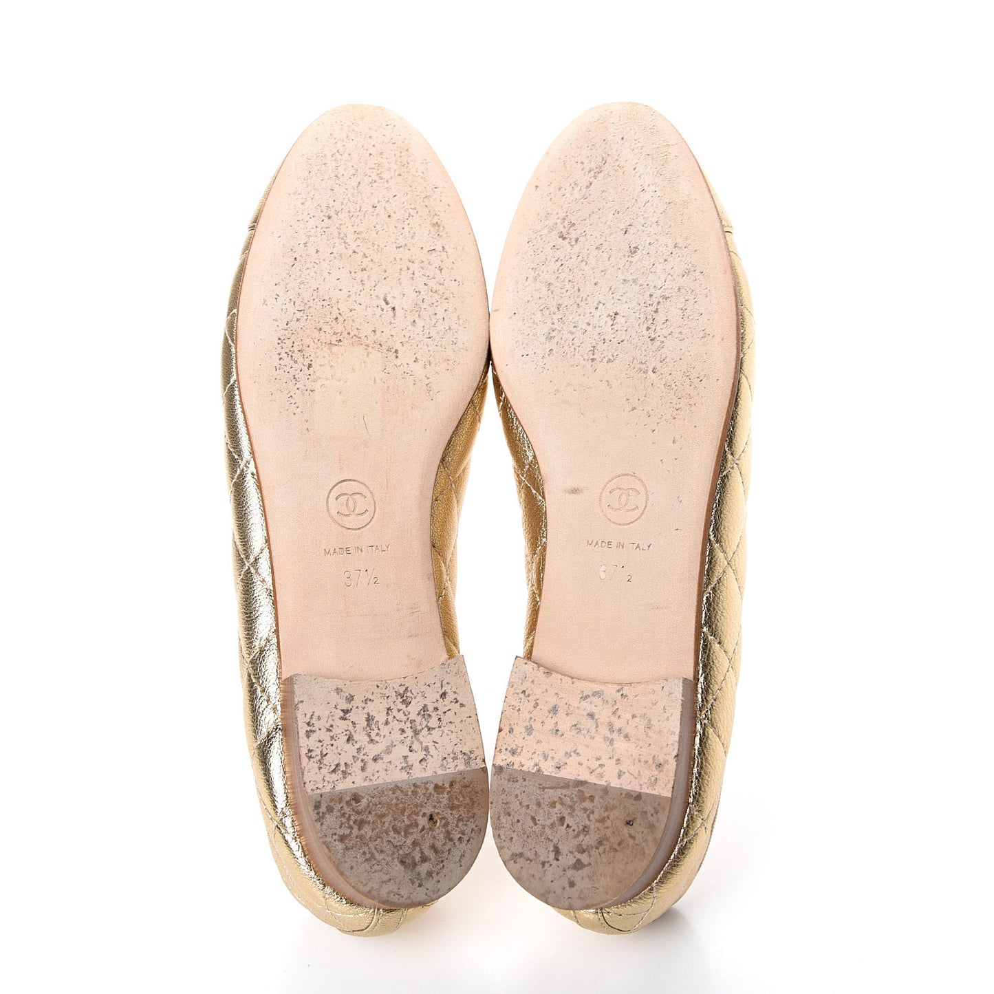Metallic Lambskin Quilted Cap Toe Ballerina Flats 37.5 Gold