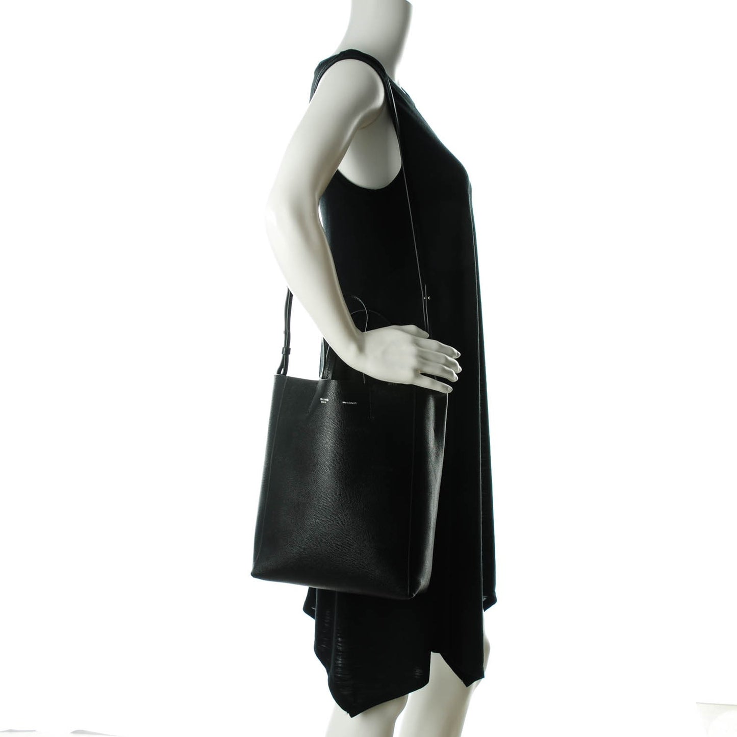 Grained Calfskin Small Vertical Cabas Black