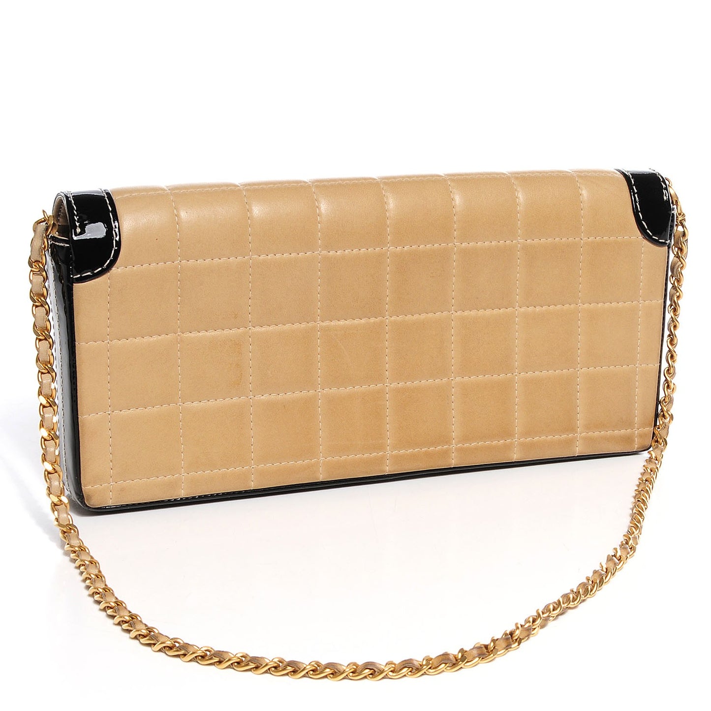 Lambskin Patent East West Chocolate Bar Flap Beige