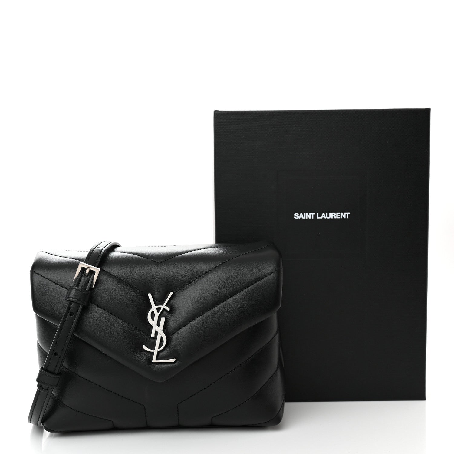 Saint Laurent Calfskin Y Quilted Monogram Toy Loulou Crossbody Bag Black 10 of 10