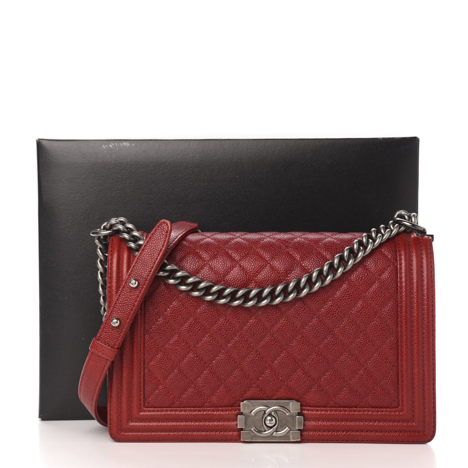 Chanel Caviar Quilted New Medium Boy Flap Dark Red 14 of 14