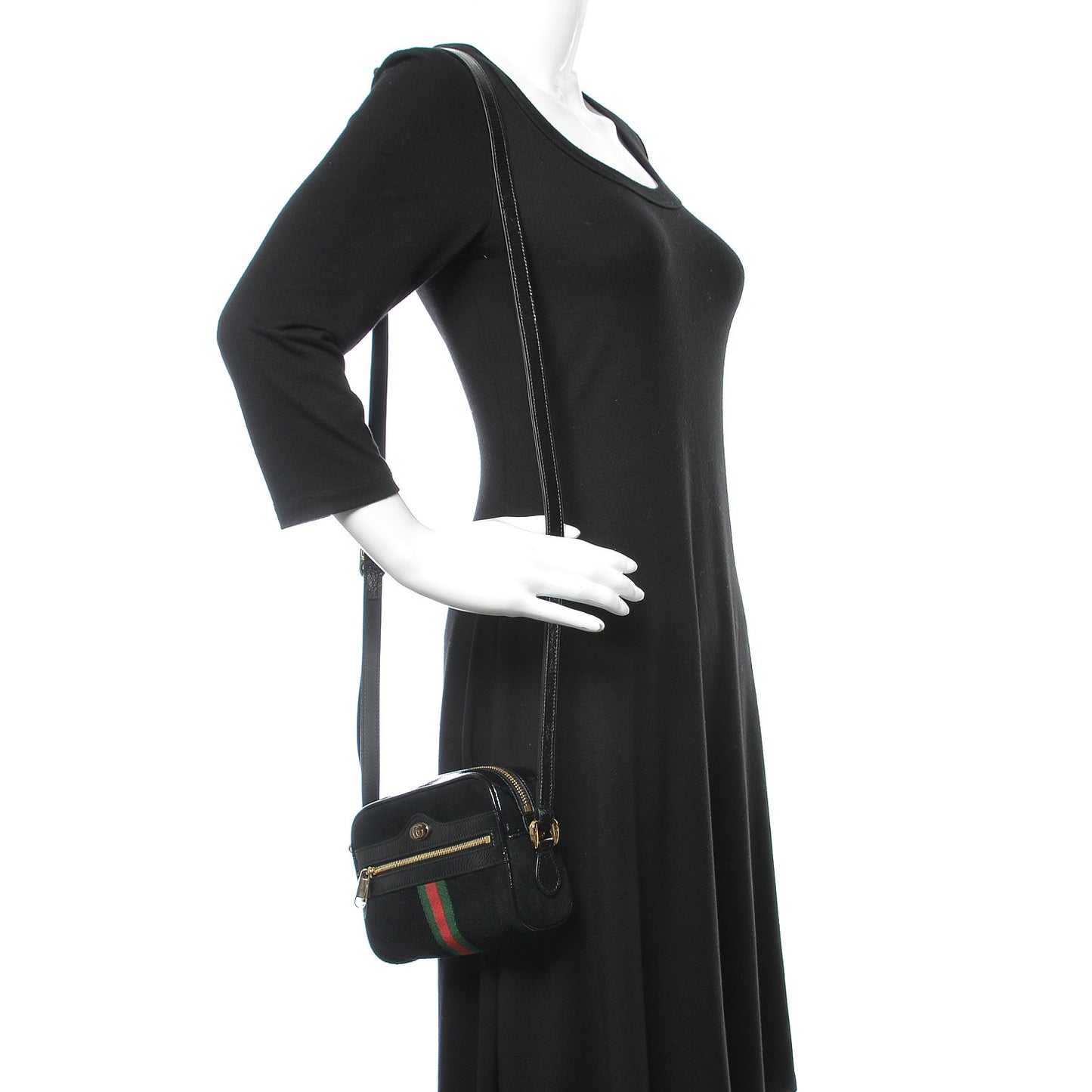 Suede Patent Web Mini Ophidia Shoulder Bag Black