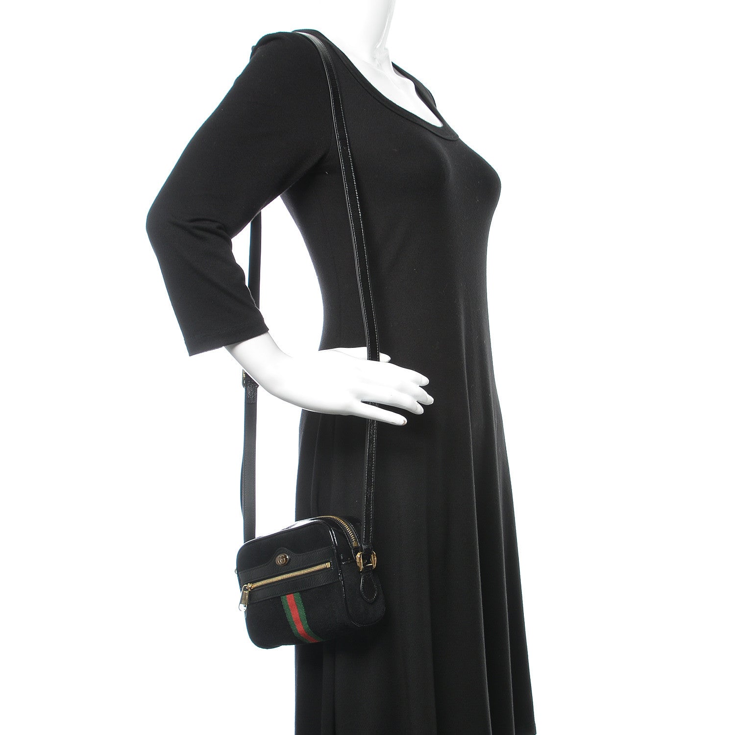 Gucci Suede Patent Web Mini Ophidia Shoulder Bag Black 2 of 10