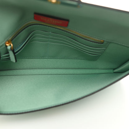 Valentino Garavani Grainy Calfskin Large Vlogo Clutch Water Green 5 of 7