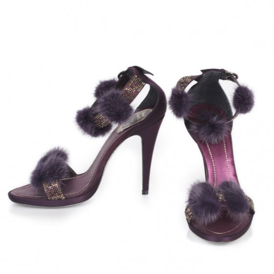 FASHIONPHILE RENECAOVILLASwarovskiCrystalMinkPlatformSandals40 1 of 9