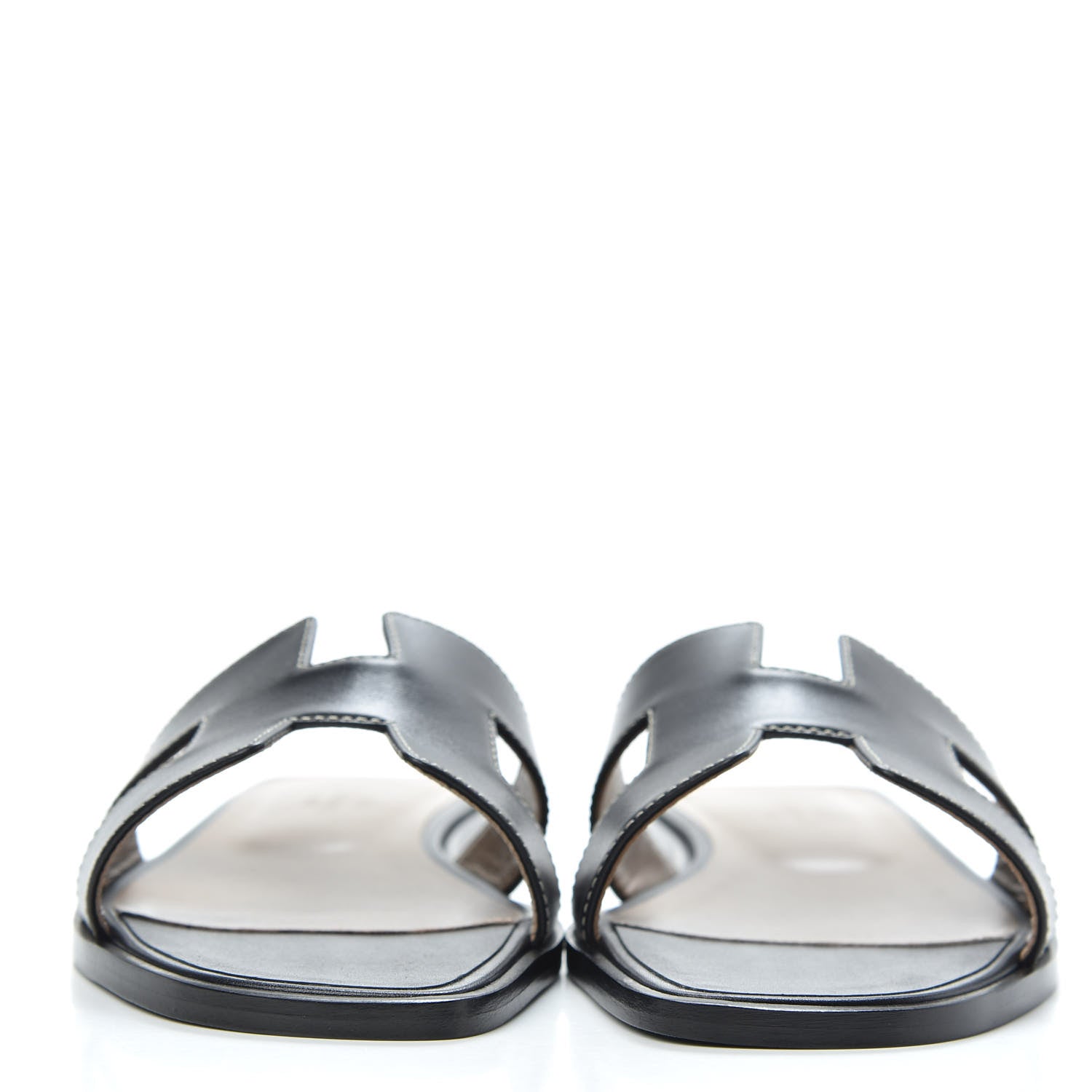 Hermes Box Calfskin Oran Sandals 37.5 Black 2 of 9