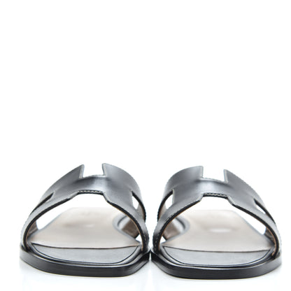 Hermes Box Calfskin Oran Sandals 37.5 Black 2 of 9