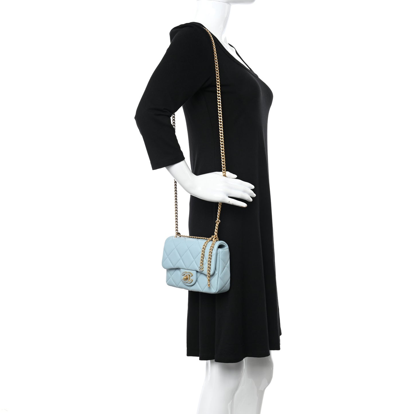 Lambskin Enamel Quilted Mini Pending CC Square Flap Light Blue