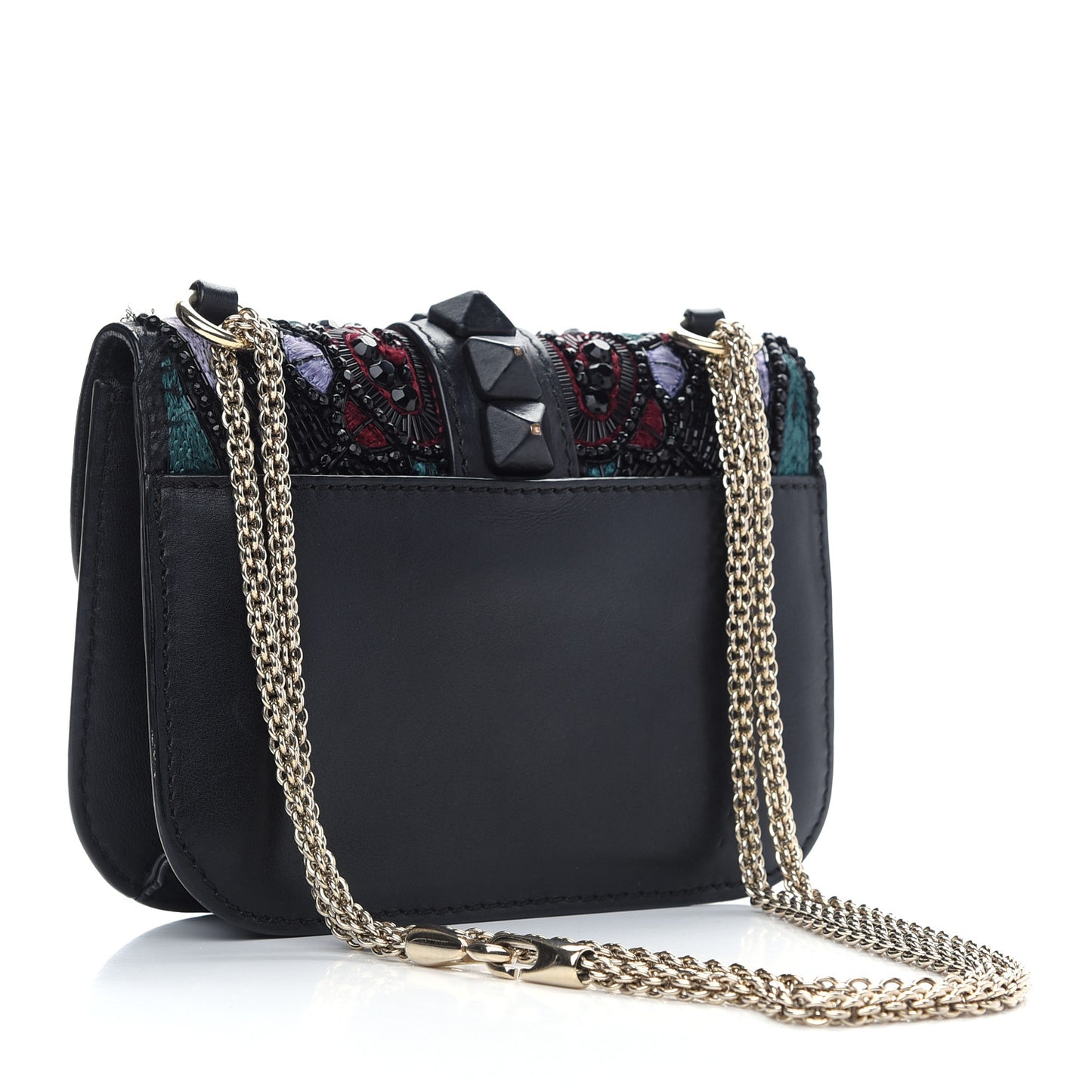 Vitello Beaded Small Glam Lock Rockstud Flap Black Multicolor