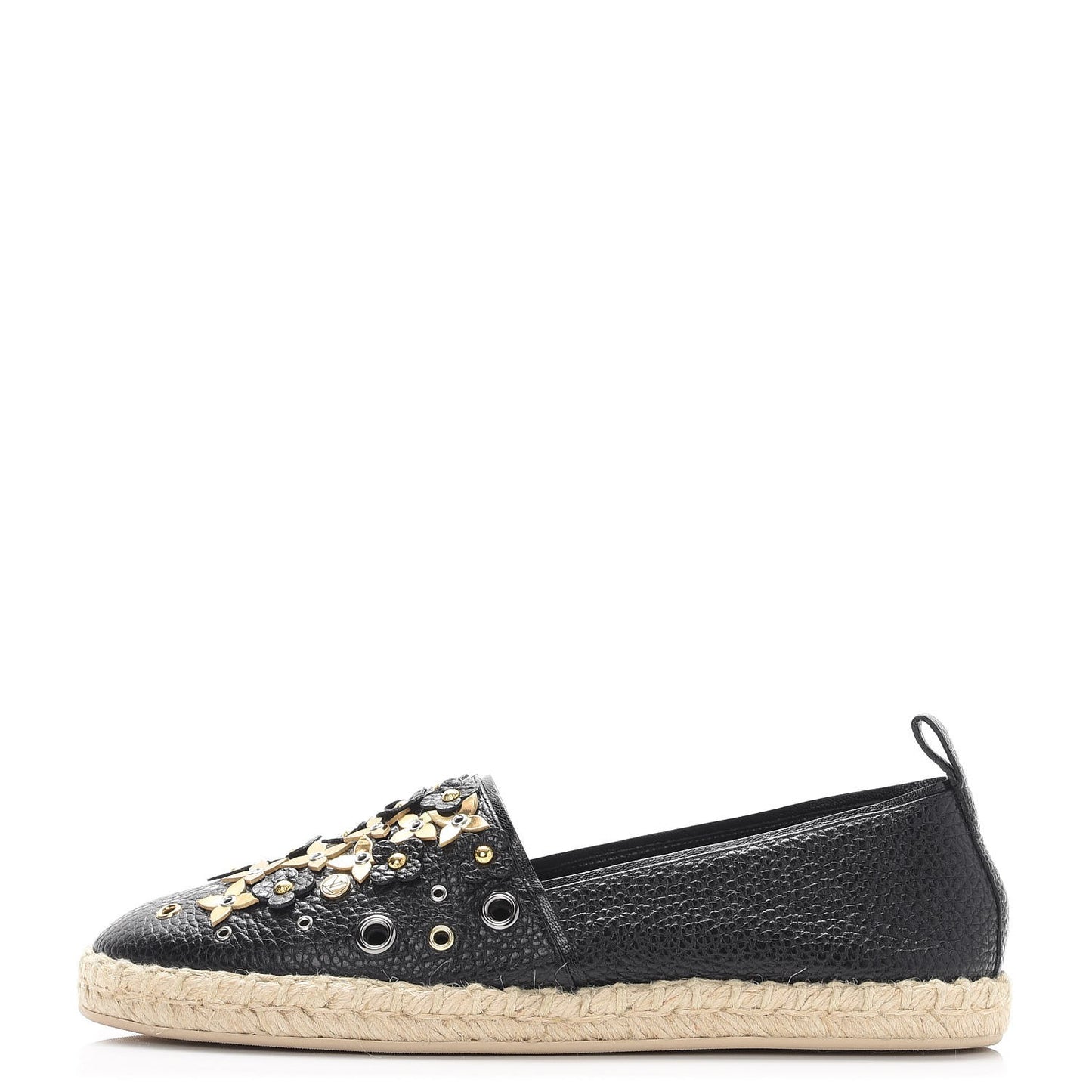 Calfskin Tropical Bloom Espadrille Flat 38.5 Black