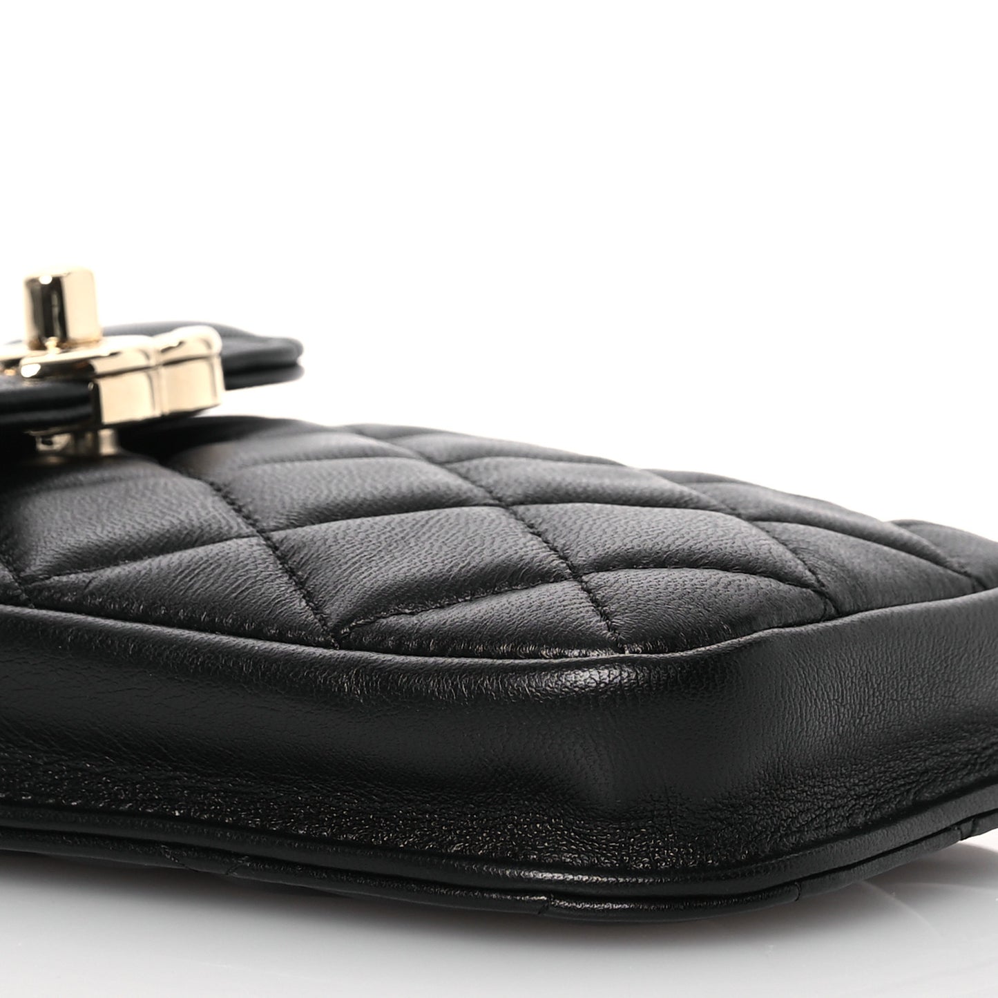 Lambskin Quilted Phone Chain Clutch Waist Bag Black