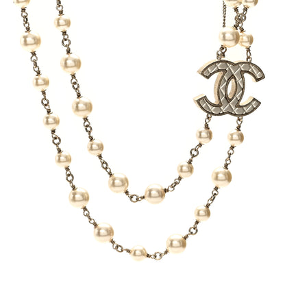 Chanel Pearl Quilted CC Long Necklace Light Gold 1 of 6